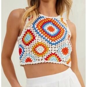 Altar'd State Crochet Cropped Tank Top Size XS boho Granny Square Grannycore